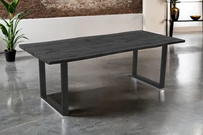 Produktbild von Esstisch 220x100 cm Baumkante Holz Grau-Optik U-Gestell Metall schwarz JOSY