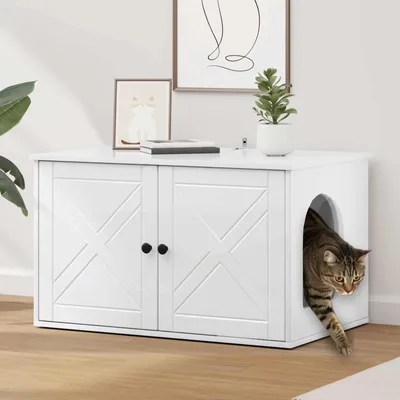 Produktbild von Bestmöbel Katzenhaus Glänzend Weiß 85 x 55 x 50 cm Holzwerkstoff - Kratzbäume CC646632