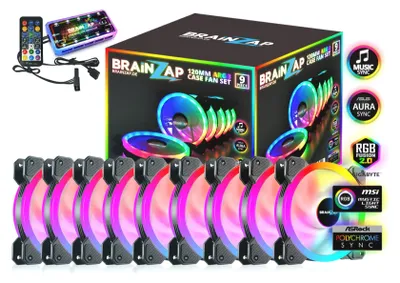 Zdjęcie produktu dla BRAINZAP 9x 120mm LED A-RGB Case Fan SET Case Fan Aura Asus Asrock MSI Gigabyte Music-Sync Coolmoon