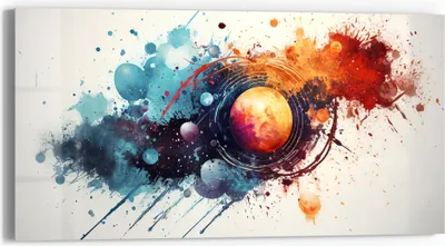 Produktbild von DEQOART Glasbild Echtglas 60x30 cm 'Planetenexplosion' Wandbild Bild modern Deko