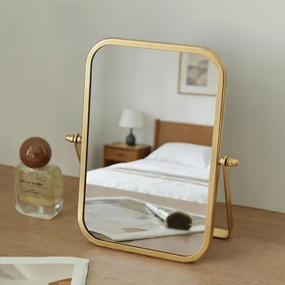 Immagine prodotto di Specchio da trucco dorato, rettangolare, con cornice in metallo, ideale per la camera da letto