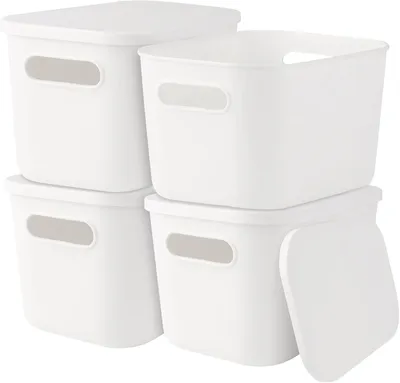 Obrázek produktu pro Úložné boxy s víkem, rozměry 26x18x16 cm, 4 kusy, plast, stohovatelné, vhodné do kanceláře