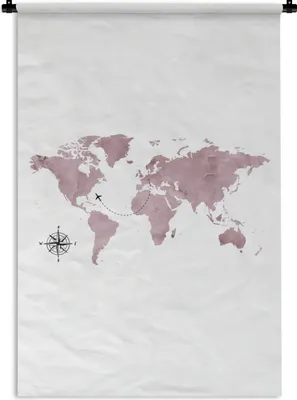 Produktbild von MuchoWow® Wandteppich Wandbehang Weltkarte - Rosa - Flugzeug 60x90 cm Tapisserie Dekoration Wandtuch - Foto-Teppich - Abwaschbar