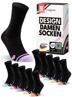 Produktbild von Damensocken Bunt Baumwolle mit Muster - 34920-C Hearts 39-42 10 Paar