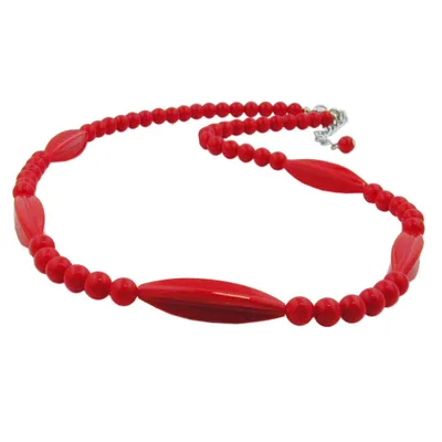 Produktbild von Kette Rillenolive und Perle rot Kunststoff Verschluss silberfarbig 50cm rot 50 cm
