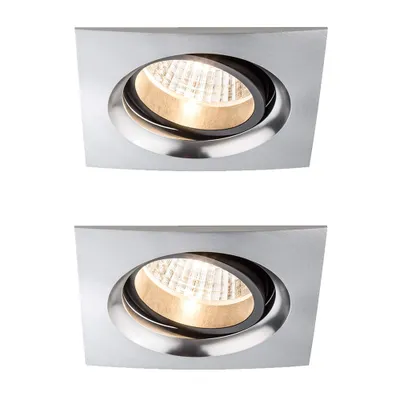 Immagine prodotto di Set di faretti da incasso Paulmann Premium, orientabili, quadrati, a LED, 2x7W, 18VA, 230V/700mA, 110x110mm, alluminio spazzolato/alluminio
