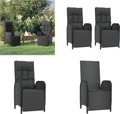 Produktbild von vidaXL Garten Relaxsessel mit Kissen 2 Stk. Poly Rattan Schwarz - Outdoor Relaxsessel - Garten Relaxsessel - Gartenstuhl - Gartensessel