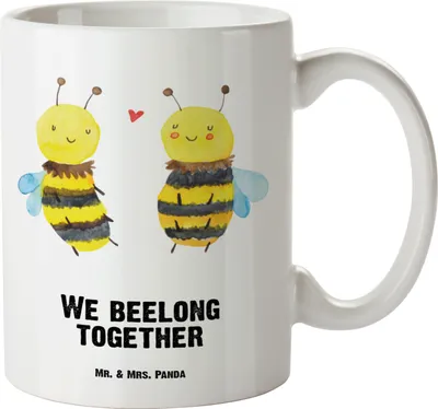 Produktbild von Mr. & Mrs. Panda Jumbo Tasse Biene Verliebt - Weiß - Geschenk, Teepott, Riesenkaffeetasse, Pott, Große, steingut, XL