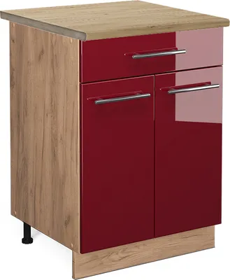 Produktbild von Küchenunterschrank Vicco Fame-Line Bordeaux Hochglanz 60 cm mit Schublade, AP Eiche, Model 45448