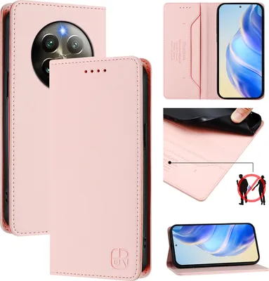 Produktbild von Lederhülle für Realme 13 4G/Realme 12+/Realme Narzo 70 Hülle Flip Brieftasche Kartenfächern Ständer Schutzhülle Pink