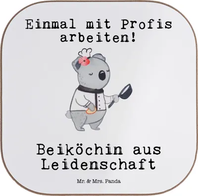 Produktbild von Mr. & Mrs. Panda Tischschoner Beiköchin Leidenschaft - Weiß - Geschenk, Gastronomie, Restaurant, Kaffeeuntersetzer, Tassenuntersetzer, Tassen Untersetzer, Coaster, Beruf