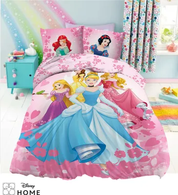 Produktbild von Disney Princess Prinzessin Arielle Cinderella Rapunzel Belle Aurora Bettwäsche 80x80 + 135x200 cm, 100% Baumwolle  mit Reißverschluss