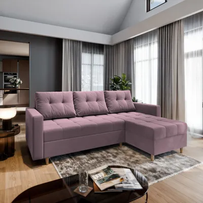 Zdjęcie produktu dla Masseno Narożnik MILO L z funkcją spania i pojemnikiem na pościel Kształt L, Rozkładana sofa, Rogówka - Pudrowy róż, KRONOS 27
