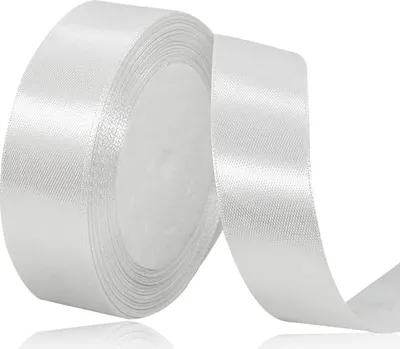Productafbeelding van Satijnen lint wit 25 mm - 22 meter wit decoratief cadeaulint - Breed lint - Stoffen lint voor bruiloft