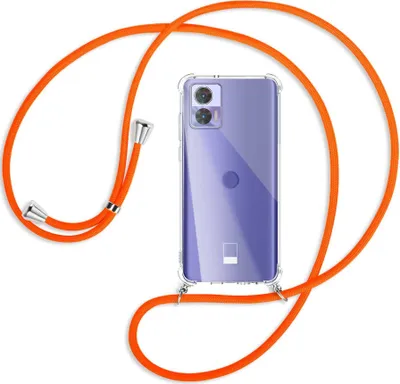 Produktbild von Handykette Backcover-Schutzhülle mit Band (Metall silberfarben) für Motorola Edge 30 Neo (Edge 30 Lite) - neonorange