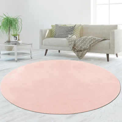 Produktbild von Weicher rosa Teppich pflegeleicht und waschbar ideal für Zuhause Größe - 200 cm Rund