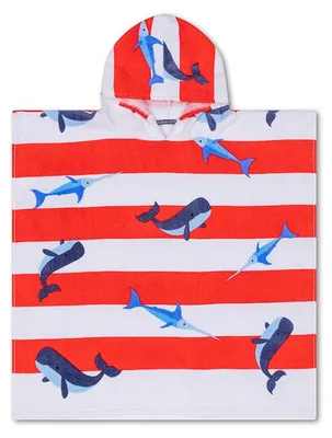 Produktbild von Swim Essentials Strandponcho – Rot/Weiß – Ozeanstreifen – 65 x 65 cm