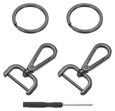 4 Drehverschlüsse für Geldbörsen, D-Ring, Karabiner, grau