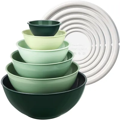Produktbild von Salatschüssel Set mit Deckel, 12-teilig, Kunststoff, stapelbar, 6 Größen, Grün