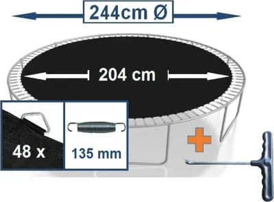 Produktbild von walexo Sprungtuch Sprungmatte incl. Federspanner für Trampolin Ø 244 cm 48 Ösen (Federn 13,5 cm)