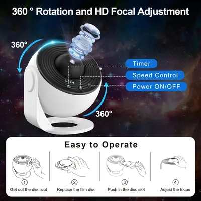 Produktbild von 13-in-1-HD-Galaxieprojektor - Planetarium - Sternenhimmel - Sonnensystem - Sternbilder - Mond - Schwarz mit Weiß