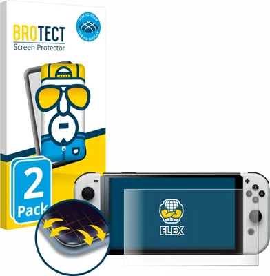Produktbild von 2x BROTECT Fullscreen Schutzfolie für Nintendo Switch OLED-Modell Displayschutz Folie Fullcover Klar Transparent