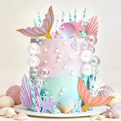 Productafbeelding van meerjungfrau geboortedag oceaan taartdecoratie feestversiering
