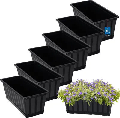 Image de KOTARBAU® Lot de 6 Pot de Fleur Exterieur Jardinières Exterieur PVC 40x18x14 cm Anthracite Jardinière Balcon Rectangulaire avec Soucoupe Bac à Fleurs