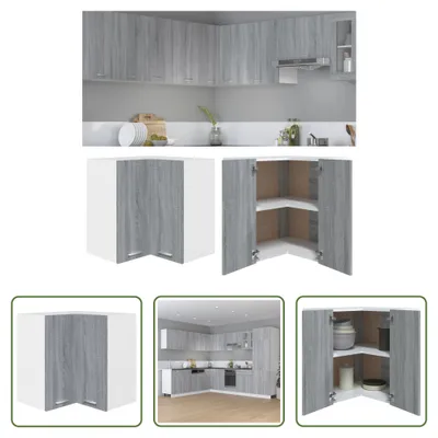 Obrázek produktu pro The Living Store Rohová nástěnná skříňka Grey Sonoma 57x57x60 cm Materiál na bázi dřeva