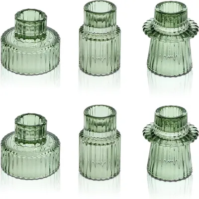 Produktbild von Set aus 6 Glas Teelichthalter, 2-in-1 Teelicht und Standkerzenhalter, Transparent, Gestreift