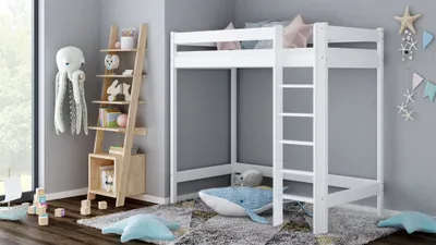 Produktbild von Meble Wróbel, Mezzanin Bett aus Holz mit Leiter Antresola 180, 80 x 160 cm, Höhe 180 cm, Weiß