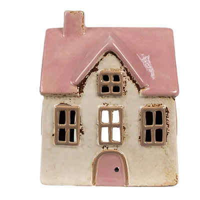 Produktbild von Clayre & Eef Teelichthalter Haus 13x10x16 cm Beige Rosa Keramik