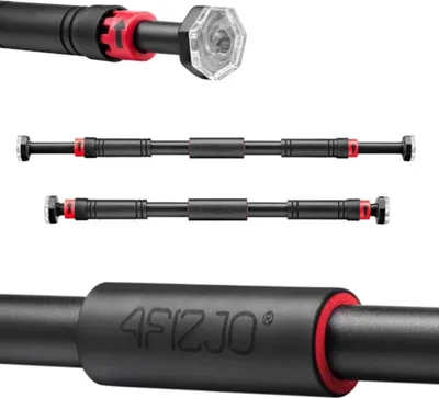 Image de Barre de traction 4FIZJO pour porte, 66-100 cm, réglable, sans perçage, acier, noir/rouge
