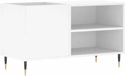 Produktbild von Plattenschrank Weiß 85x38x48 cm Vintage Vinyl Schrank aus Holzwerkstoff mit Eisenbeinen Nostalgie Phonoschrank LP Regal für Schallplatten und Plattenspieler