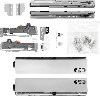 Produktbild von BLUM Schubladenschienen TANDEM SET; Zargenhöhe 83mm, mit TIP-ON BLUMOTION Einheit, 65kg, NL650mm, grau, bis KB600mm