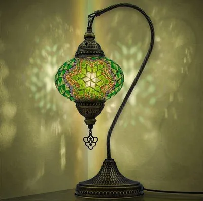 Immagine prodotto di Mozaiek Lampada da tavolo a collo di cigno Realizzata a mano, lampada da notte in stile turco, arabo, orientale, marocchino - Verde