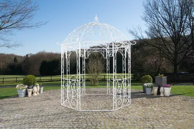 Produktbild von CLP Rosenpavillon aus Eisen Leila, Gartenpavillon im Jugendstil nostalgisch, Rankhilfe pulverbeschichtet für Kletterpflanzen und Rosen weiß