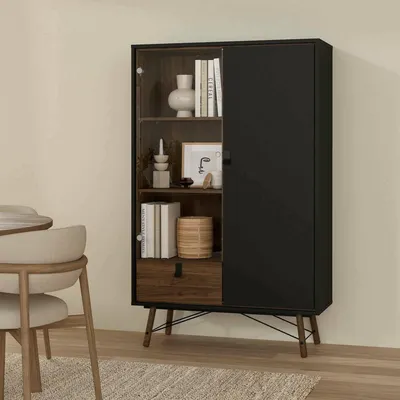 Produktbild von Dmora Vitrine Zoe 101,8x40,1x161,8h cm Schwarz, 5 Böden, 1 Schublade