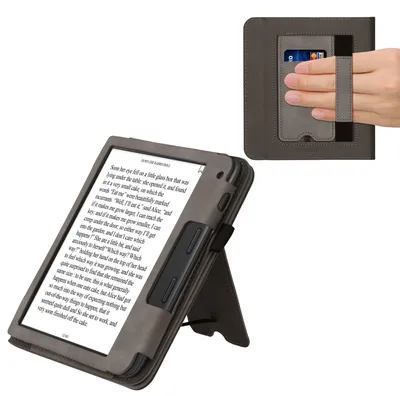Produktbild von kwmobile Schutzhülle kompatibel mit Tolino Vision 6 Flip Hülle - Cover mit Handschlaufe - Travel Umriss Grau