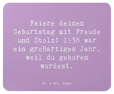 Produktbild von Mr. & Mrs. Panda Mousepad Spruch 1938 Geburtstag - Lavendeltraum - Geschenk, Mouse Pad, Geburtstagsfeier, Geburtstagsgeschenk, Alter, mousematte, laptop, Happy Birthday