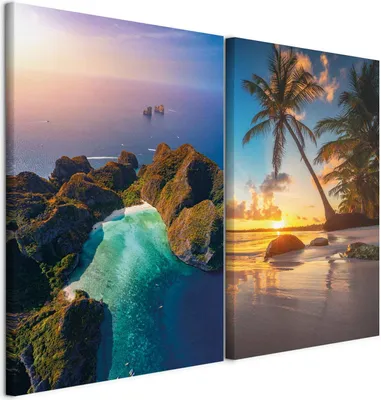 Zdjęcie produktu dla murando - Wall Art XXL Set Landscape 120x90cm 2 pieces 60x90cm each Collage 2er Canvas Picture Large Wall Decoration Living Room Wall Decoration Set of Pictures - Bathroom Beach Palm Trees c-B-10271-b-a