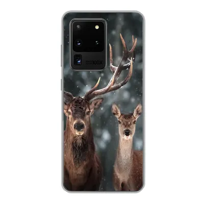 Produktbild von MuchoWow® Handyhülle Schutzhülle Hülle für Samsung Galaxy S20 Ultra Hirsche - Tiere - Winter - Geweih - Schnee - Natur Silikon Softcase Handy Hülle - Karteninhaber