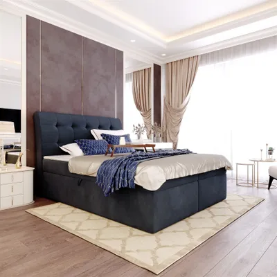 Produktbild von Boxspringbett Schlafzimmerbett DASIO 180x200cm Stoff Schwarz inkl. Bettkasten