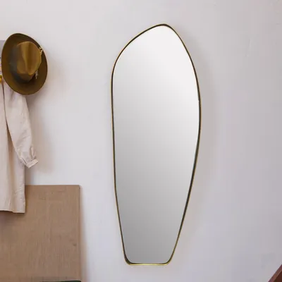 Wandspiegel Asymmetrisch 33x90 cm Metall Design Hängespiegel Gold - Eisen Dekospiegel Unförmig mit Rahmen - Spiegel Wand Groß - Flurspiegel Länglich - Garderobenspiegel Modern_#sku_SAFWL7.110#