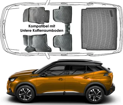 Produktbild von 3D Auto Fußmatten & Untere Kofferraumwanne Set Kompatibel mit Peugeot 2008 Hybrid 2.Gen ab 2023