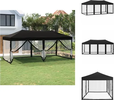 Image de vidaXL Tente de réception pliable avec parois latérales Noir 3x6 m - Pavillons & Tentes de réception