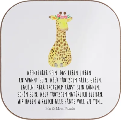 Produktbild von Mr. & Mrs. Panda Untersetzer für Gläser Giraffe Blumenkranz - Weiß - Geschenk, Getränkeuntersetzer, Abenteurer, Tassenuntersetzer, gläseruntersetzer, Selbstliebe, Afrika