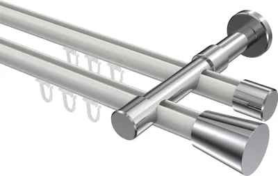 Produktbild von Interdeco Innenlaufstange / Gardinenstange mit Innenlauf Weiß / Chrom, Typ Prestige Sitra (Konus), 20 mm Ø 2-läufig, 320 cm