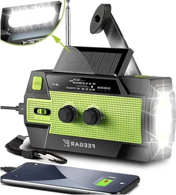 Produktbild von Solar-Notfallradio - Rettungsradio für Notfall - Weathersender AM/FM - tragbarer Survival-Sender - 4-LED-Lampe - SOS-Alarm - 4000mAh-Powerbank