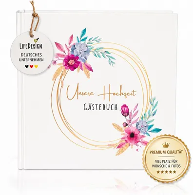 Produktbild von Hochzeitsbuch Gästebuch zur Hochzeit | Hochzeitsalbum - Hardcover | 21x21cm | 120 Seiten
